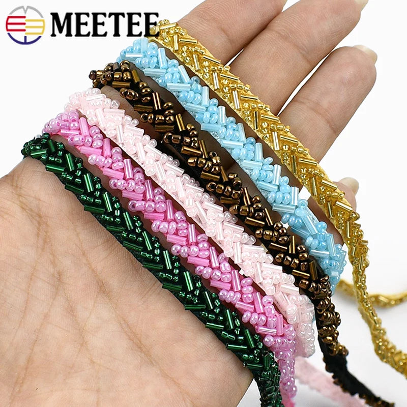 2/5/10Yards 7mm Beaded Lace Ribbon Sewing Wedding Dresses Laces Trim Decorative Trimmings Stitching Fabric DIY Crafts Materials