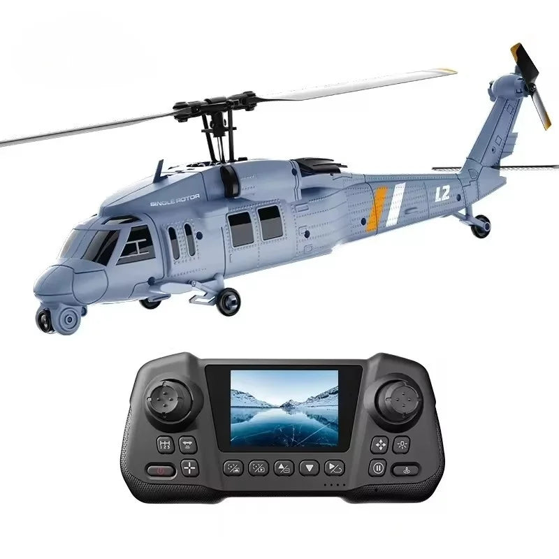 8K HD Camera RC Helicopter With LCD Screen Optical Flow Positioning One Key Takeoff WIFI FPV RC Airplane Single-Rotor Flybarless