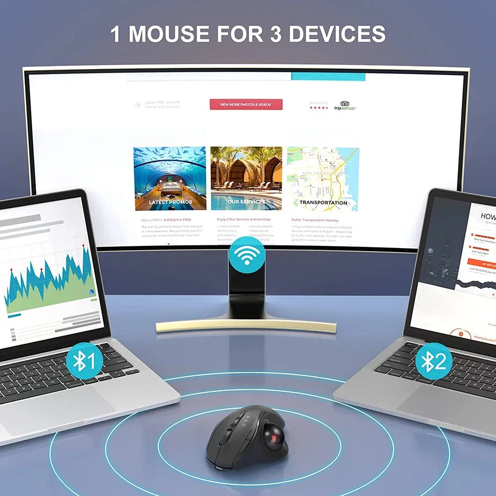 Ergonomic Wireless Trackball Mouse Easy Thumb Control Precision Smooth Tracking, Ergonomic Comfort Design, for Windows, PC Mac