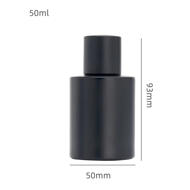 8pcs Matte Black Perfume Refillable Bottle Crimp Pump Atomizer Mist Spray Luruxy Round Empty Fragrance Glass Bottles 30ml 50ml