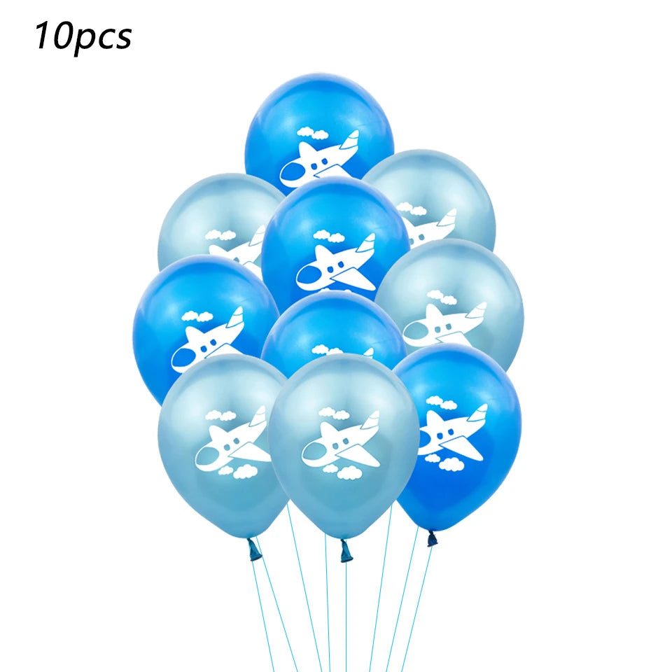 12 Inch Latex Balloon Birthday Party Decoration Kid Boy Blue White Cloud Balloon Birthday Airplane Banner Party Balloon 10pcs