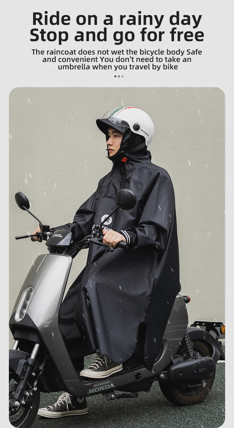 ROCKBROS Bicycle Raincoat Cycling Jacket Poncho Rainproof Hooded Coat Commute Rain Cape Electromobile Waterproof Windproof Cloak