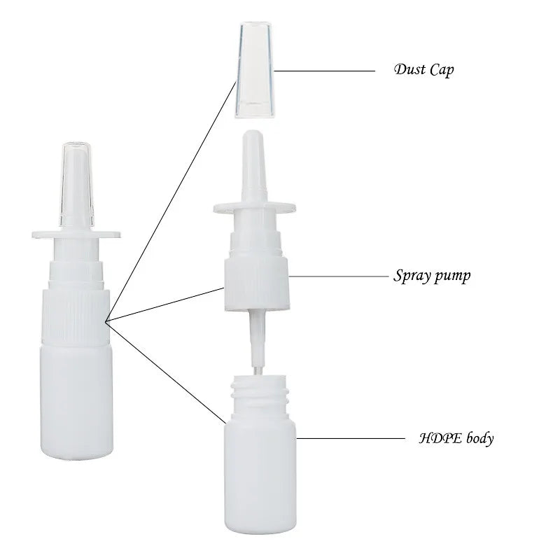 20/50/100pcs Customized 10ml HDPE Black Nasal Spray Bottle with Fine Black Nasal Sprayer Empty White Mist Nose Sprayer Bottle