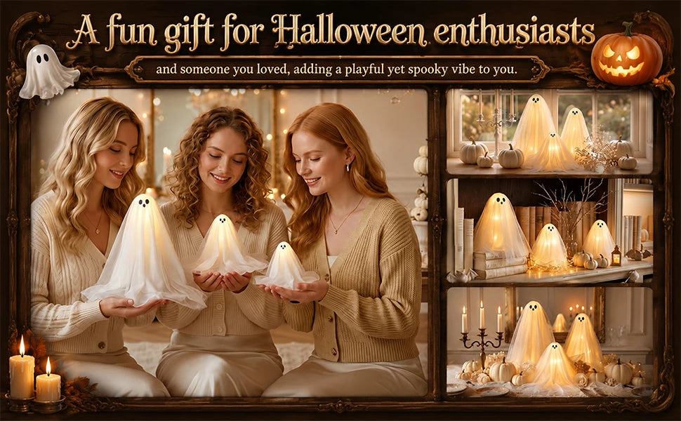 1/2/3Sets Halloween Decorations Lighted Ghost DIY Kit Spooky Lamp Warm White Table Centerpiece for Indoor Halloween Party