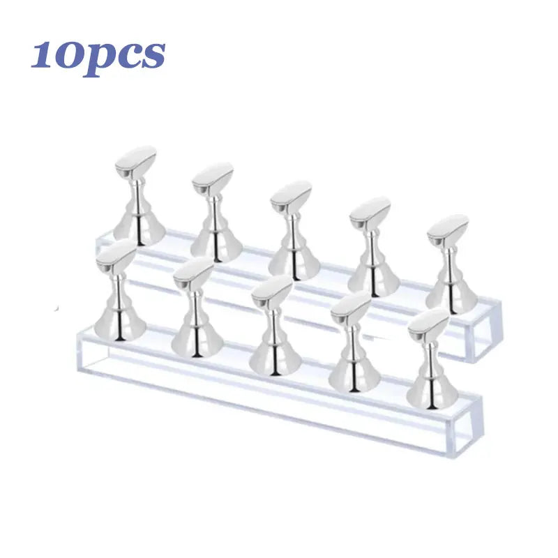 10/5Pcs Transparent Aurora Nail Stand Magnetic False Nail Tips Holder Press on Nails Display Rack Acrylic Nail Painting/Training