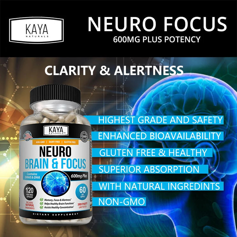 Nootropic Brain Booster Capsules - Vitamins, Memory, Concentration, Clarity & Cognitive Performance Support, Stress Relief