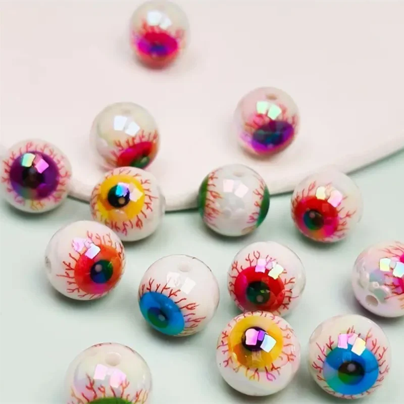 16MM 10pcs Random Mix Color Evil Eyeball Acrylic Loose Spacer Bead For DIY Halloween Decor Jewelry Necklace Bracelet Accessories