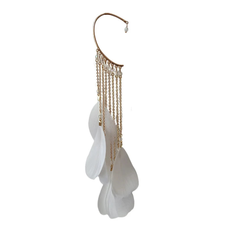 Bohemian Colour Feather Ear Hook Clip on Earrings Without Piercing for Women Accessories Long Tassels Cuff Earring Jewelry