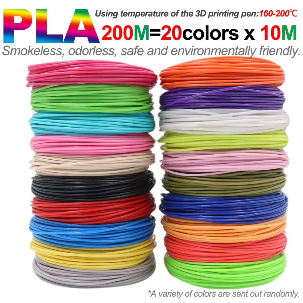PLA Filament for 3D Pen Printing 10/20/30 Colors Diameter 1.75mm 200M Odorless Safe Plastic Refill for 3D Children Printing Pen