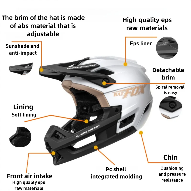 BATFOX Full Face Mountain Bike Helmet Off-road Certification Safety MTB Casco Bicycle Integrally-molded Riding Cycling Helmets