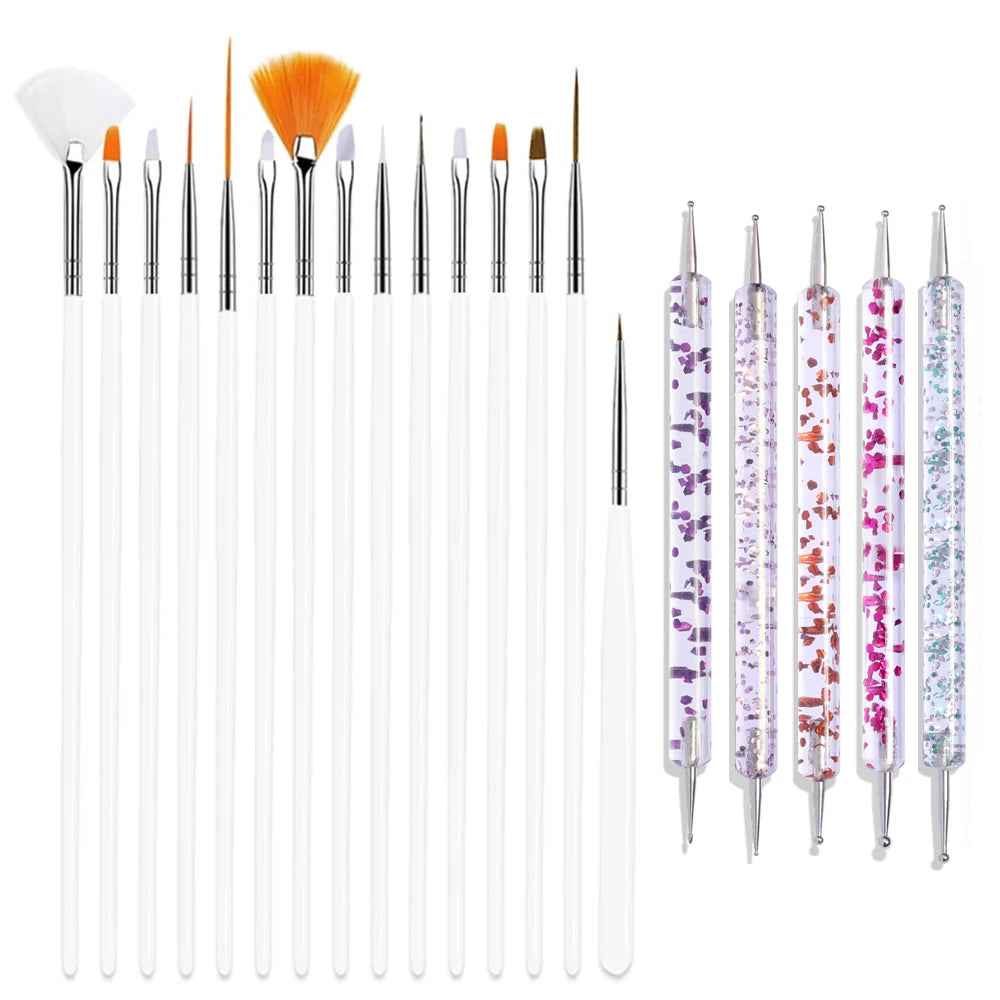 15/20Pcs Fine Detail Paint Brush Set Acrylic UV Gel Drawing Dotting Manicure Nail Art Design Tools Makeup Accessorie Gel Brush