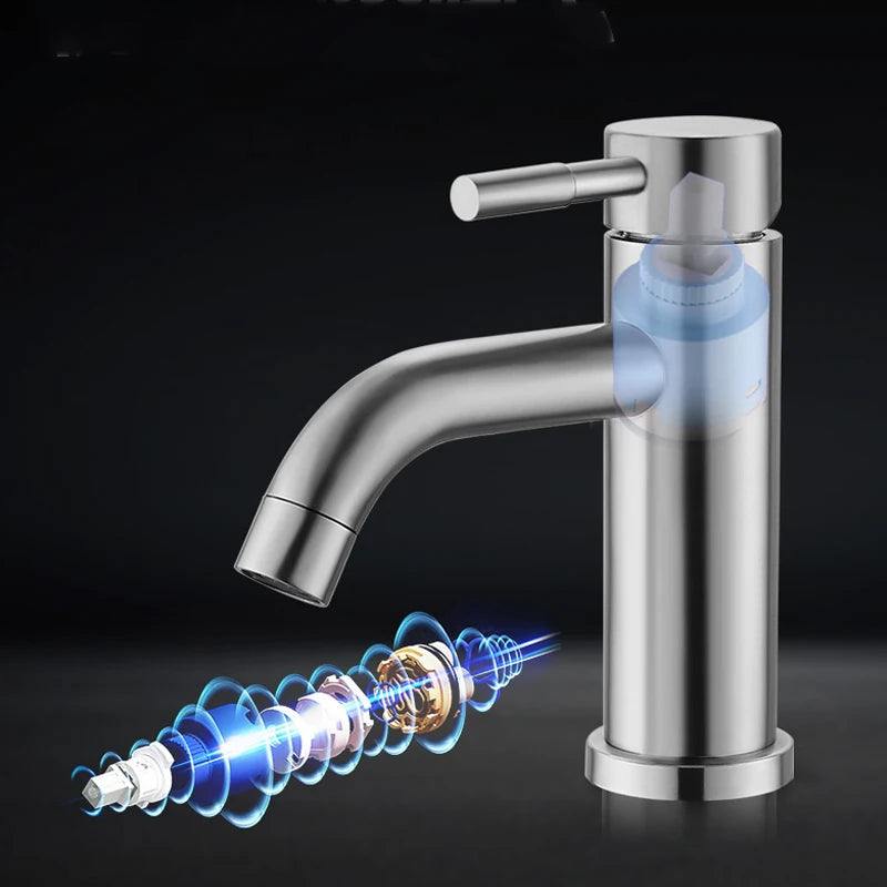 Basin Faucet 304 Stainless Steel Sink Mixer Tap Hot Cold Water Washbasin Bathroom Kitchen Accessories Wanity With 2 Pieces Pipes
