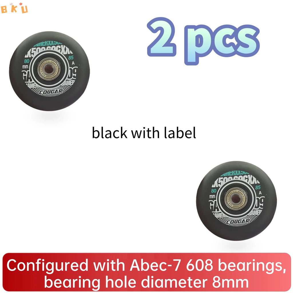 2 Pcs 80mm Inline Skate Wheels - High Elastic, Silent & Wear-Resistant for Luggage, Carts, Kids' Scooters