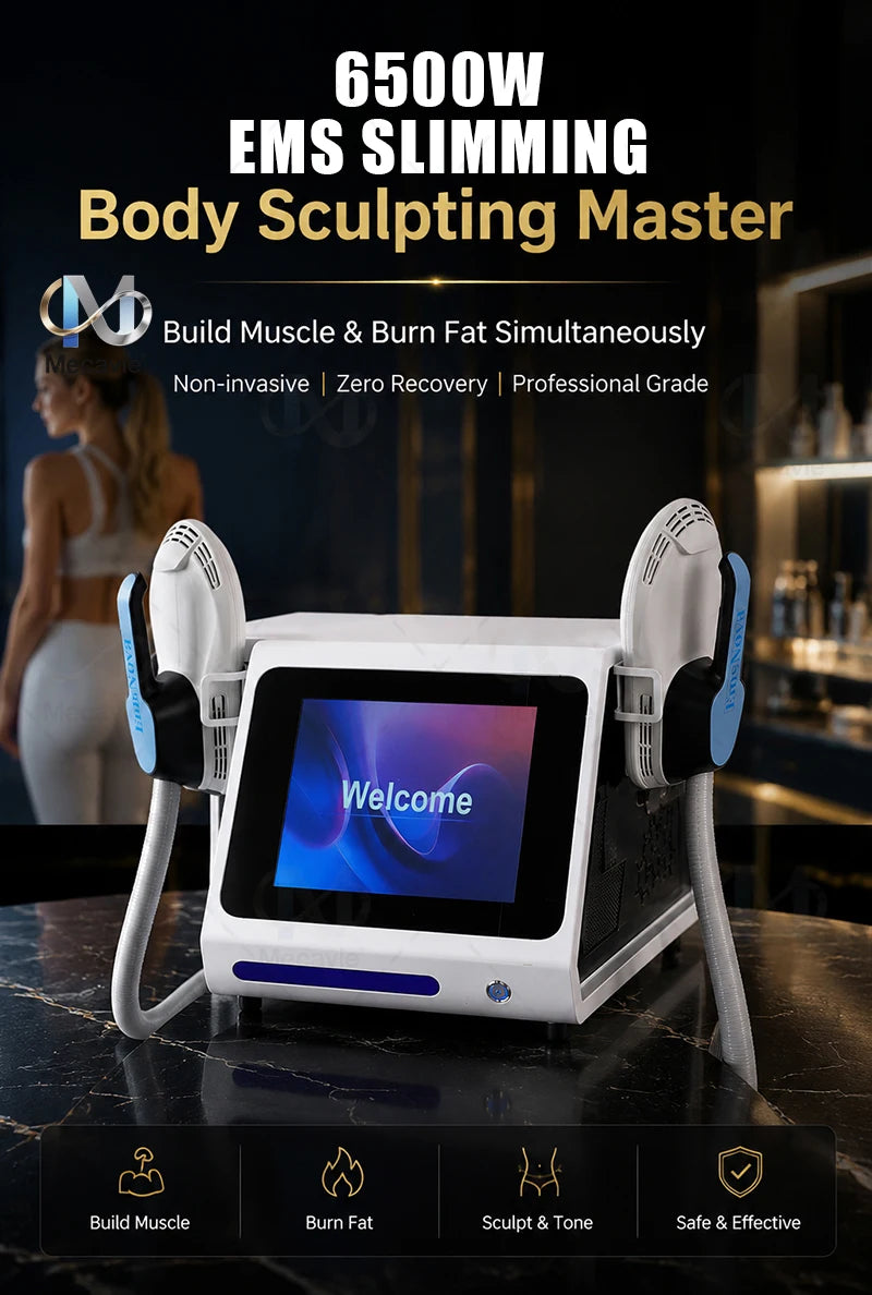 6500W 200HZ Body Sculpting Machine with Rollers, Electromagnetic Muscle Stimulation Massager for Weight Loss and Slimming
