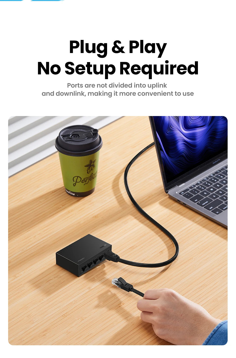 UGREEN Ethernet Switch 1000Mbps Mini Network Expension 5Ports All Gigabit for Router Lan Hub Full/Half Duplex Plug and Play