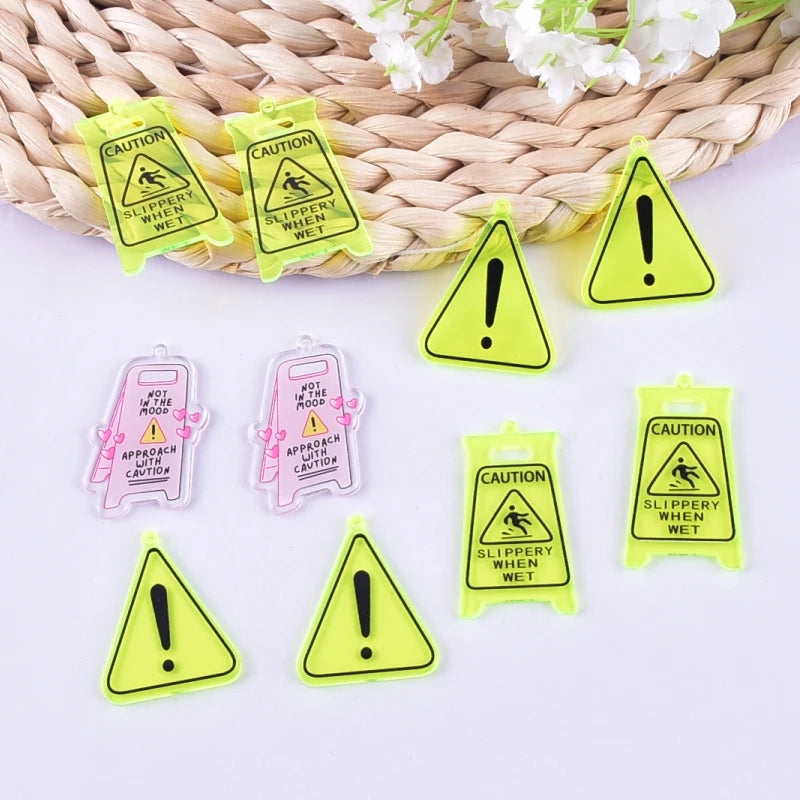 10pcs Beware of Wrestling Warning Signs Acrylic Charms Pendant for Women DIY Jewelry Making
