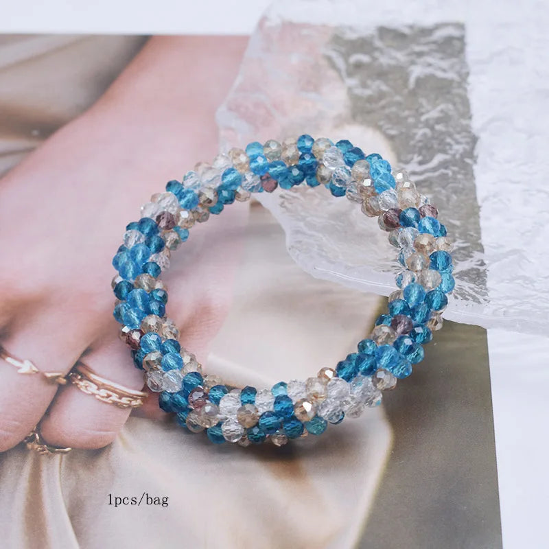 Mixed Color Trendy Glass Bead Bracelet Elastic Handmade Strand Bracelets for Women Gift New Hair Accessory Glass Beads Bracelet