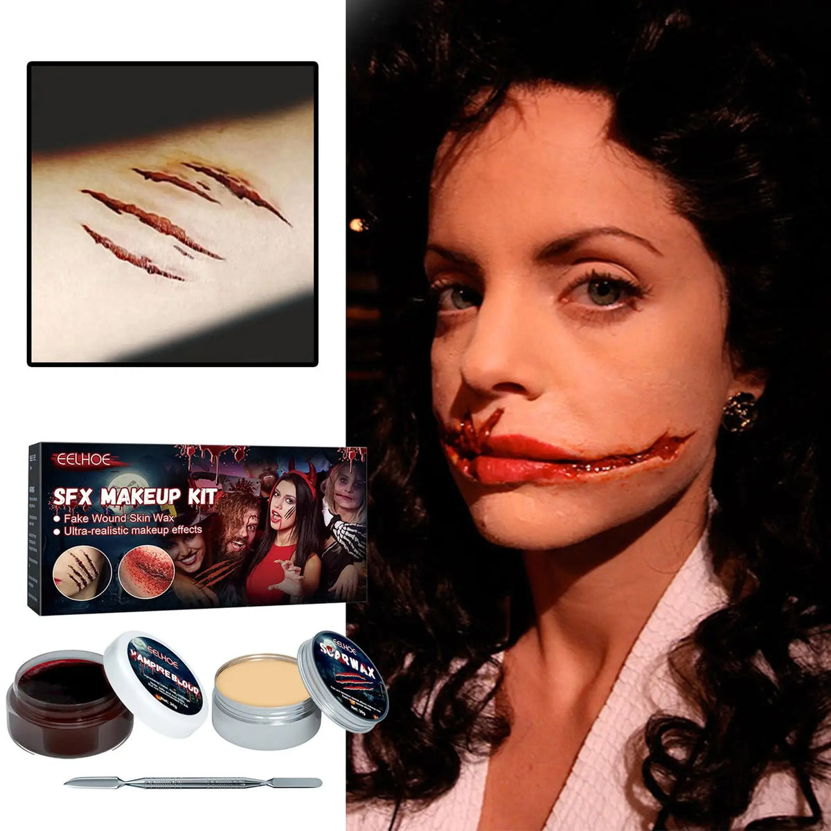Horror Makeup Cosmetics Fake Blood Special Scar Effects Skin Wax Plasma Scar Body Paint Tool Cos Vampire Clown
