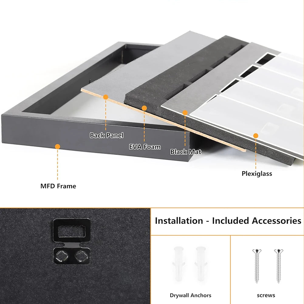Trading Card Display Frame for 4 Standard Cards - Wall Mount Baseball Card Display Case with UV Protection Magnetic Card Holder