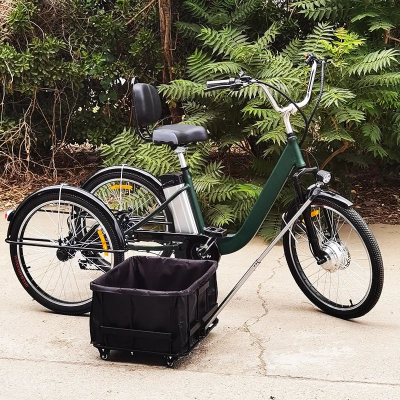 24" Adult Electric Tricycle 36V12Ah Lithium 350W Shimano 7-Speed LCD Disc Brake 120KG Load Foldable Cargo 3 Wheel Electric Bike