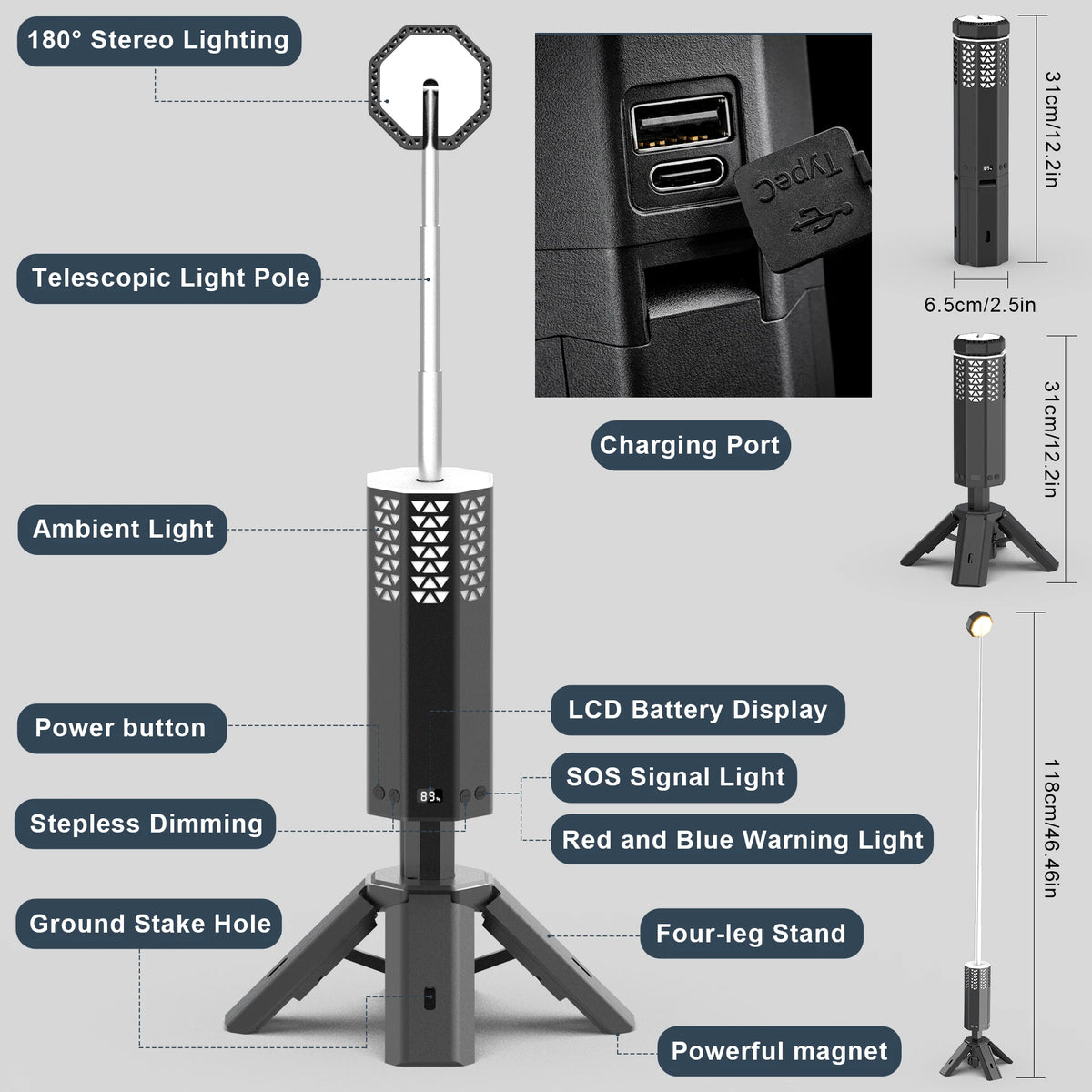 20000mAh Telescopic Camping Light Rechargeable Outdoor Fishing Lantern Dimming Night Atmosphere Light Emergency Light