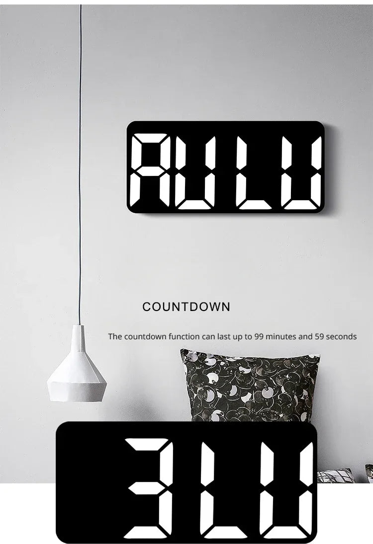 Minimalist LED Digital Wall Clock with Remote Control Adjustable Brightness Countdown Timer Modern Home Office Alarm Clock