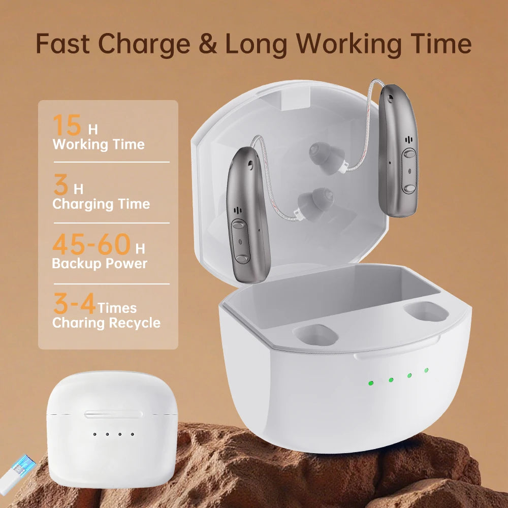 Mirasing Hearing Aids，Bluetooth RIC Hearing Aid - 2025 Rechargeable BTE with Noise Cancelling & Charging Case