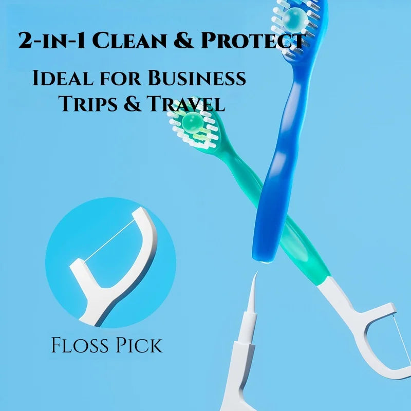 16pcs Mini Travel Toothbrush with Toothpaste Disposable Dental Floss Tongue Scraper Independent Packaging Fresh Breath Oral Care