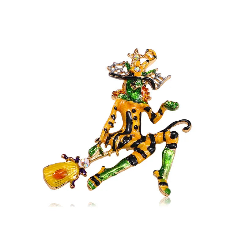 Halloween Witch Hat Brooch Terror Ghost Wizard Pin Metal Rhinestones Accessories For Men And Women Jewelry Gifts Wholesale