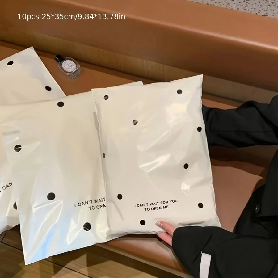 10/50/100pcs Beige Polka Dot Express Delivery Bags, Gift and Clothing Packaging Bags, Waterproof Plastic Storage Bags - Office