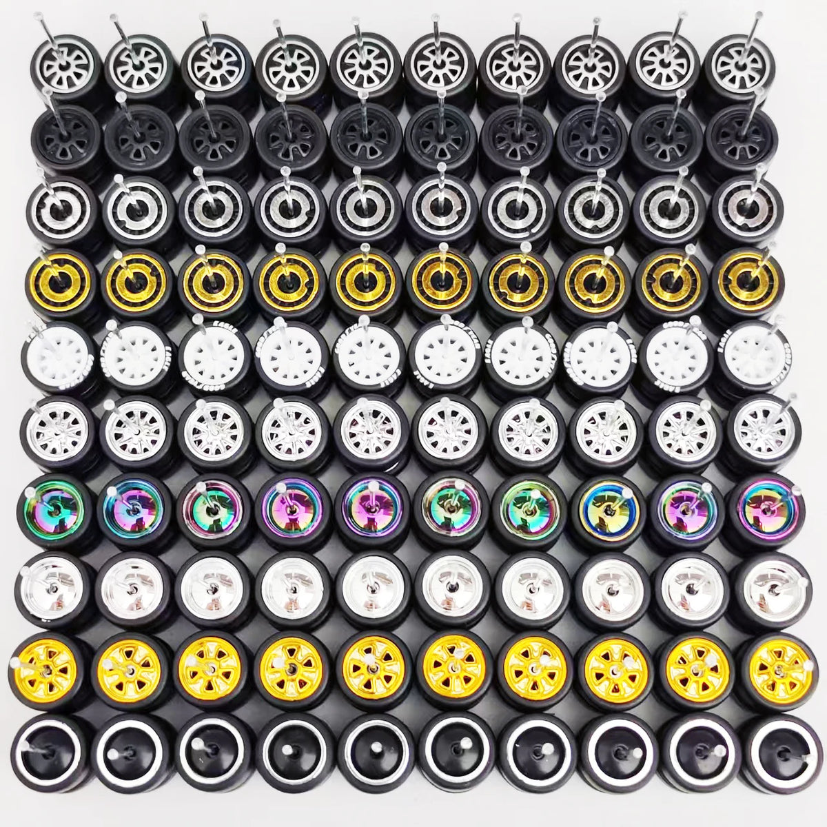 50 Sets 1/64 Wheels Pack with Rubber Tires Axles for 1:64 Matchbox Domeka Hotwheel Diecast Car Model Cars Wholesale