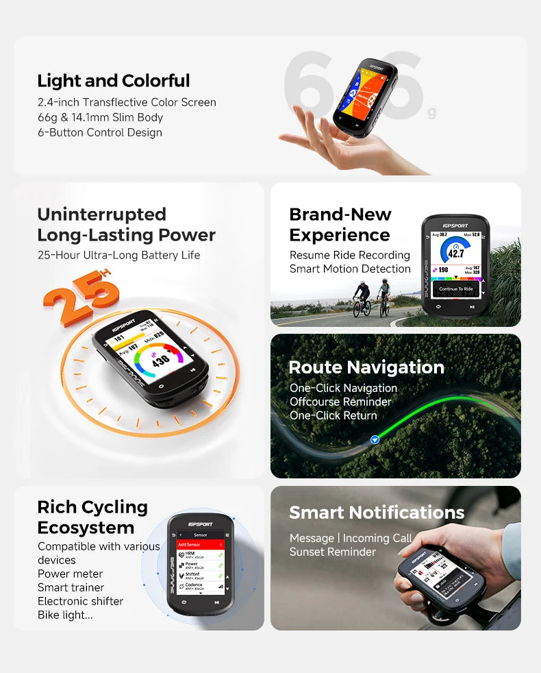 iGPSPORT BSC200S GPS Route Navigation Bike Computer Colorful Screen Wireless Bicycle Speedometer Cycling Odometer Bluetooth Ant