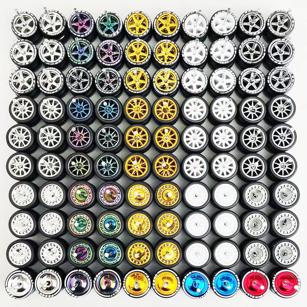 50 Sets 1/64 Wheels Pack with Rubber Tires Axles for 1:64 Matchbox Domeka Hotwheel Diecast Car Model Cars Wholesale