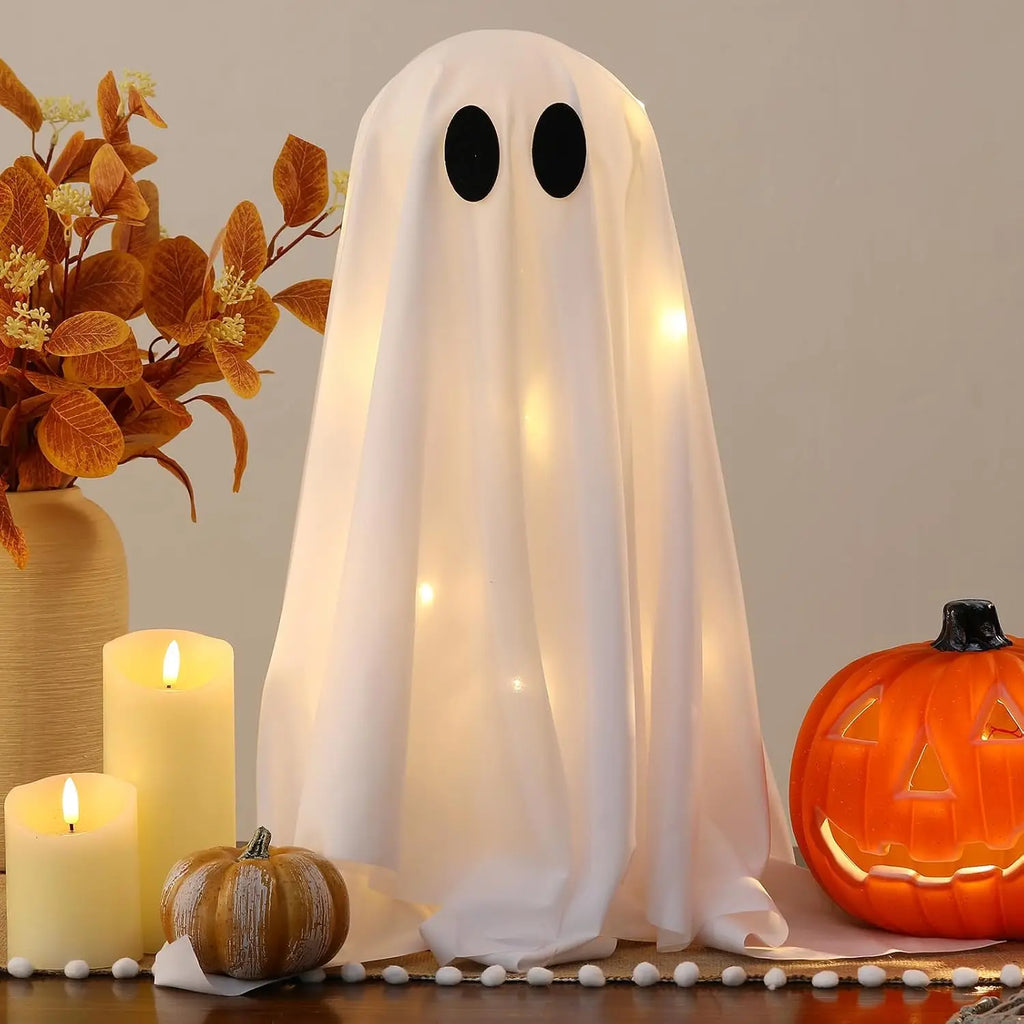 Halloween Ghost Decor with String Lights, 2 Pack - Haunted Hanging Ghosts for Home Party Table Room Kitchen Halloween