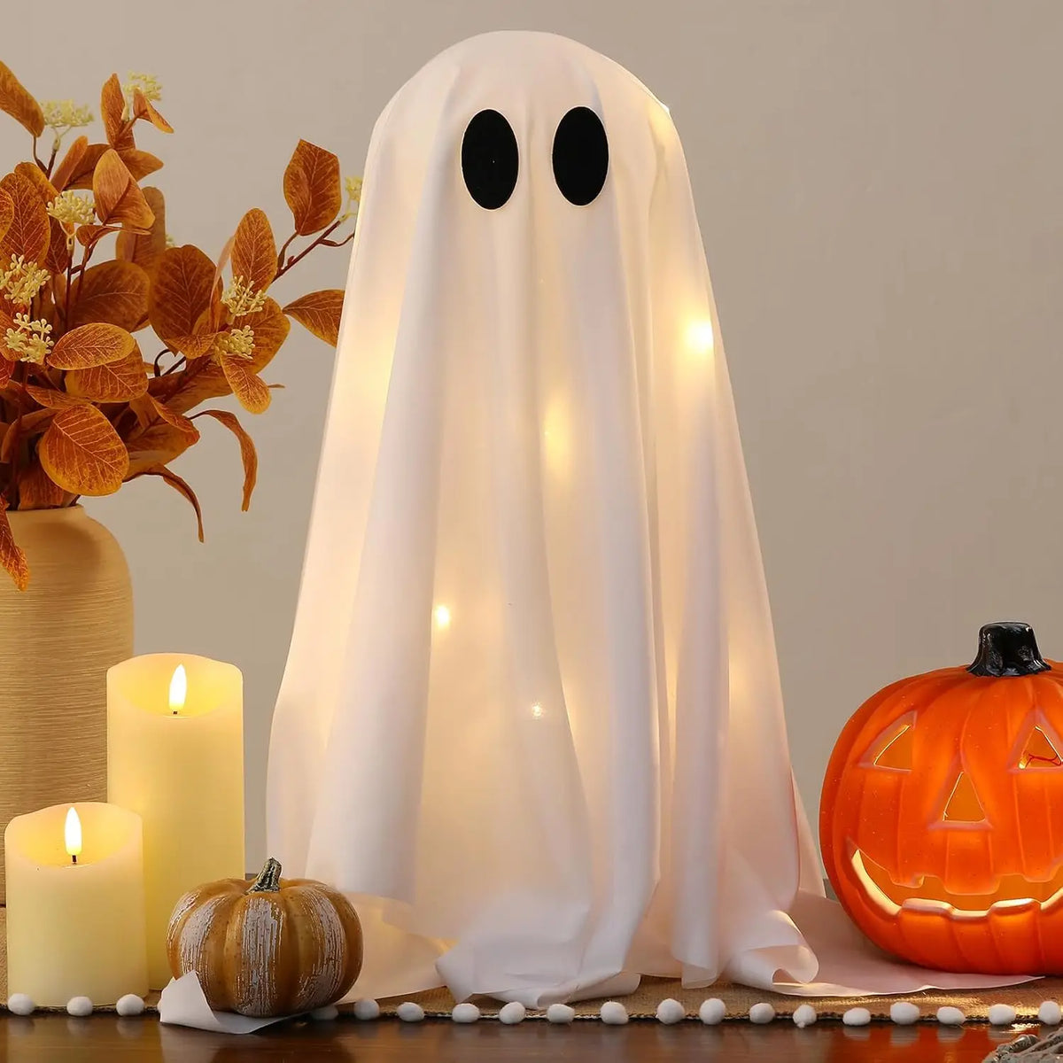 Halloween Ghost Decor with String Lights, 2 Pack - Haunted Hanging Ghosts for Home Party Table Room Kitchen Halloween