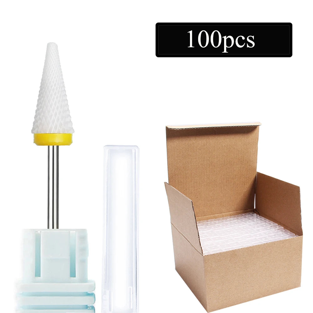 100pc/Set Nail Drill Bit Rotary Ceramic Bits Electric Manicure Milling Cutter For Machine Cuticle Remove Burr Nail Tool