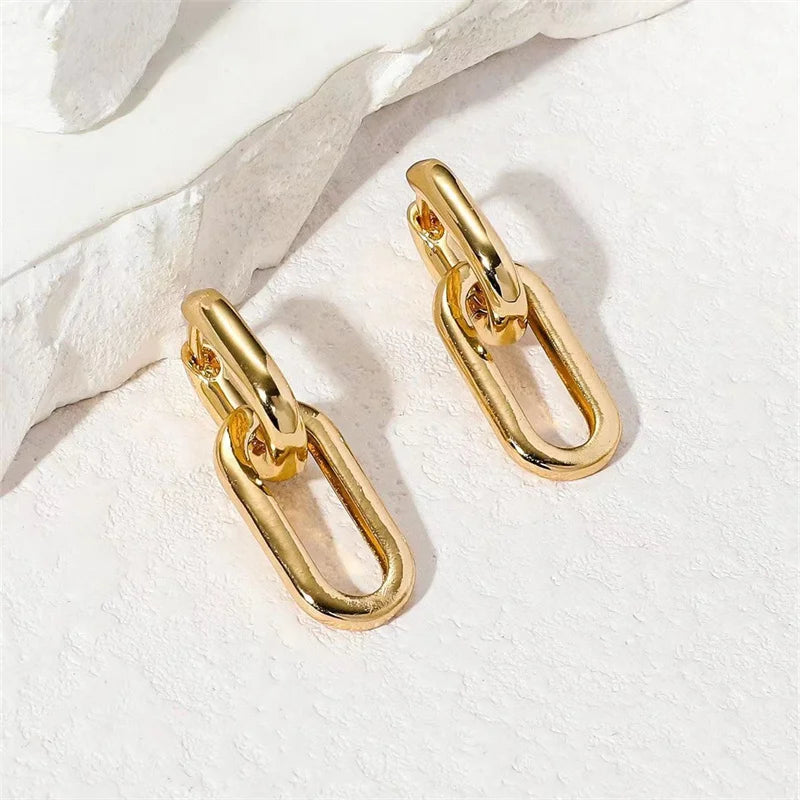 Gold Color Geometric Oval Copper Earrings Fashion Alloy Earrings Detachable Earrings Bridal Jewelry Gift
