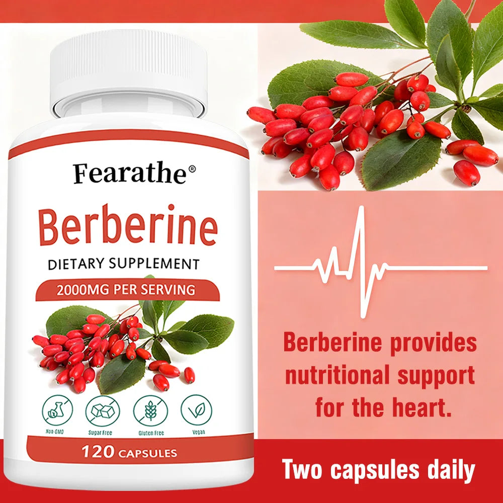 Berberine HCl 2000mg Capsules, Supports Cardiovascular Health, Digestion, Immune Function, Energy, Antioxidant & Anti-Aging
