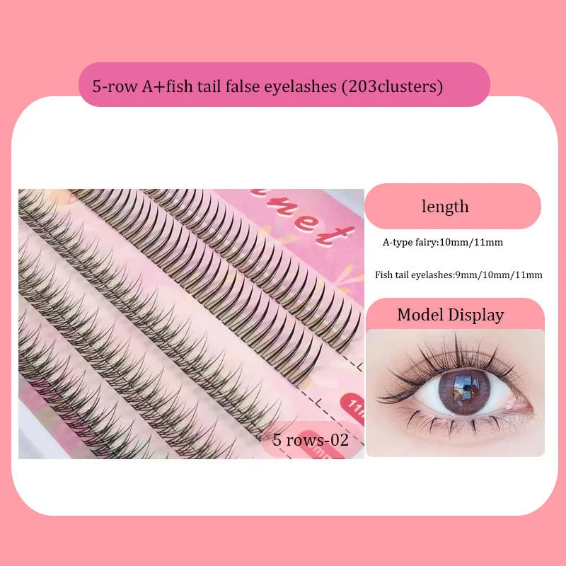 Anlinnet Fishtail + A-type Mixed Hair Five Rows Mixed Natural False Eyelashes Self-Grafting Single Cluster Eyelashes Eye Lash Fa