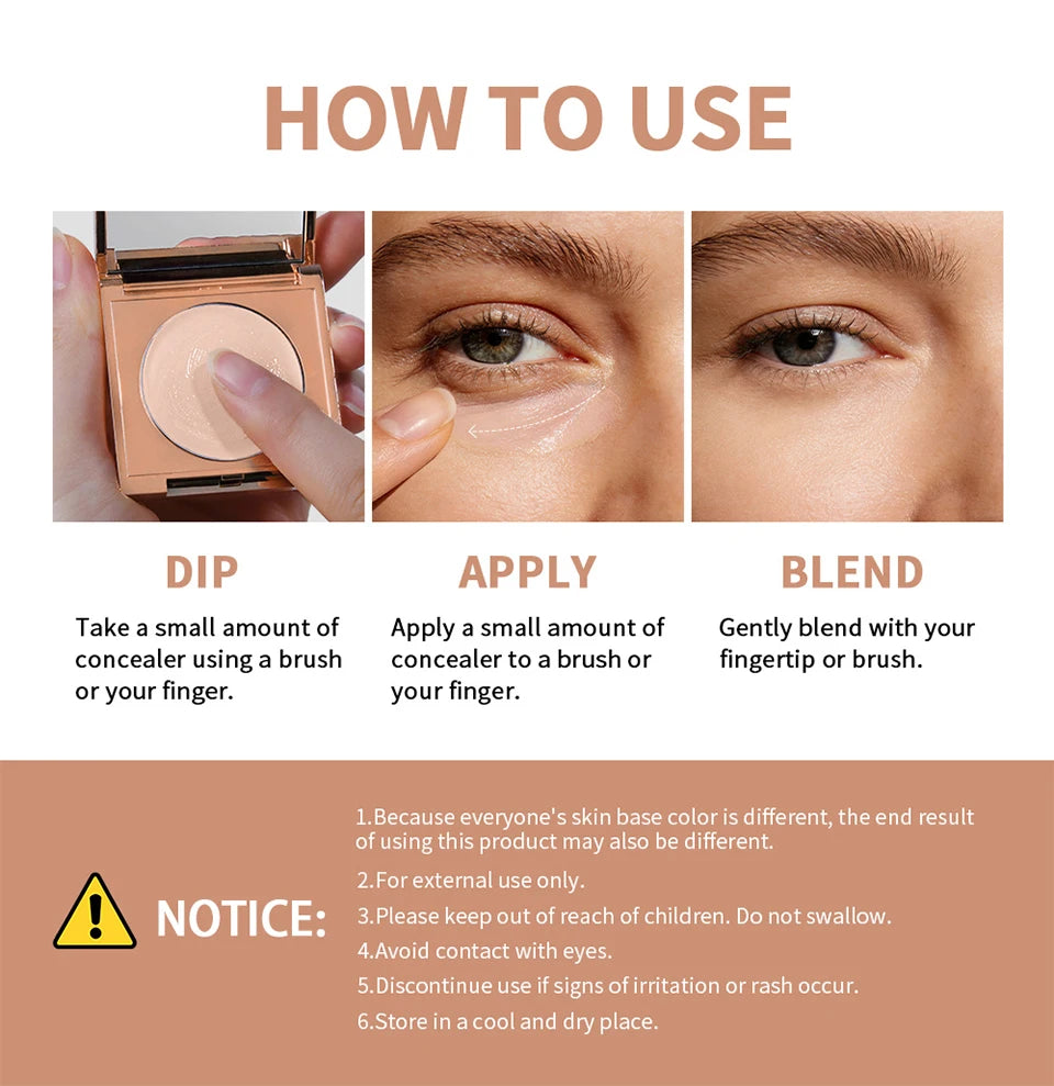 Eye Concealer Corrector With Brush Moisturizing Natural Foundation Long Lasting Waterproof Cover Dark Circles Under Eye Makeup