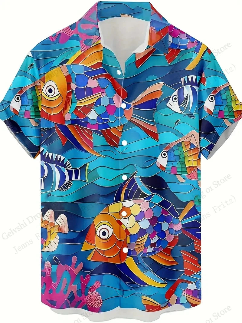 Ribbon Duck 3d Print Hawaiian Shirts Short Sleeve Vocation Beach Shirt Men Blouse Large Size Camisas Men Clothes Cartoon Animal