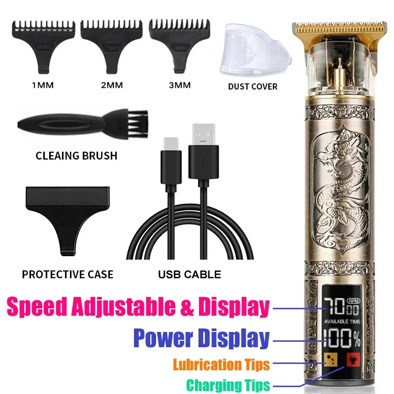 Vintage Hair Clipper Cordless Trimmer Portable USB Fast Charging Hair Cutting Machine Electric Shaver Professional Barber