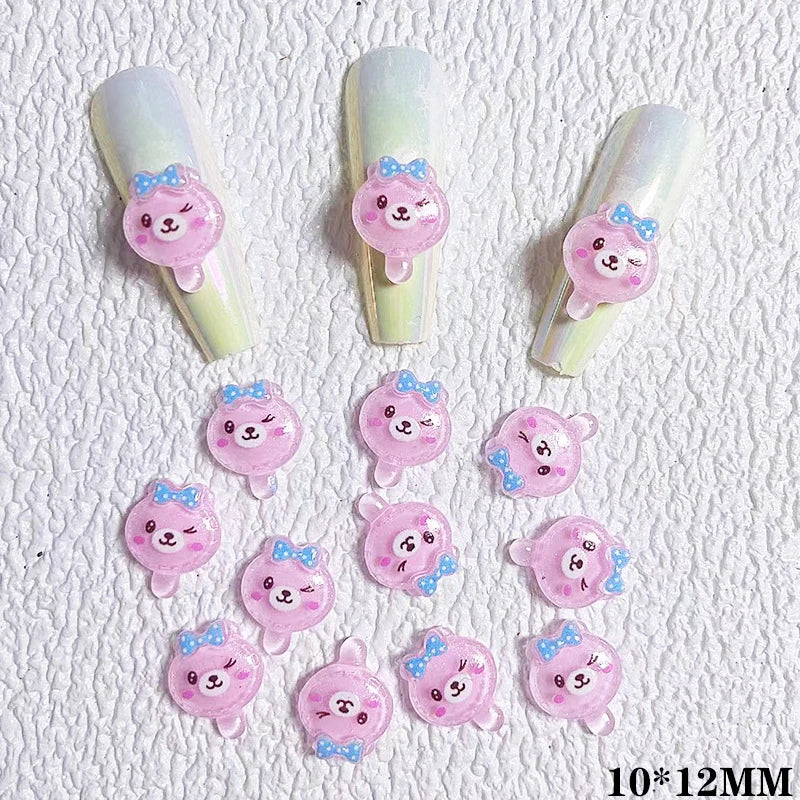 10pcs Cartoon Bunny Nail Art Charm 3D Candy Color Resin Cartoon Animal Lollipop Nail Decoration Korea Kawaii Nail Accessories