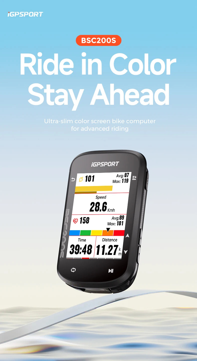 iGPSPORT BSC200S GPS Route Navigation Bike Computer Colorful Screen Wireless Bicycle Speedometer Cycling Odometer Bluetooth Ant