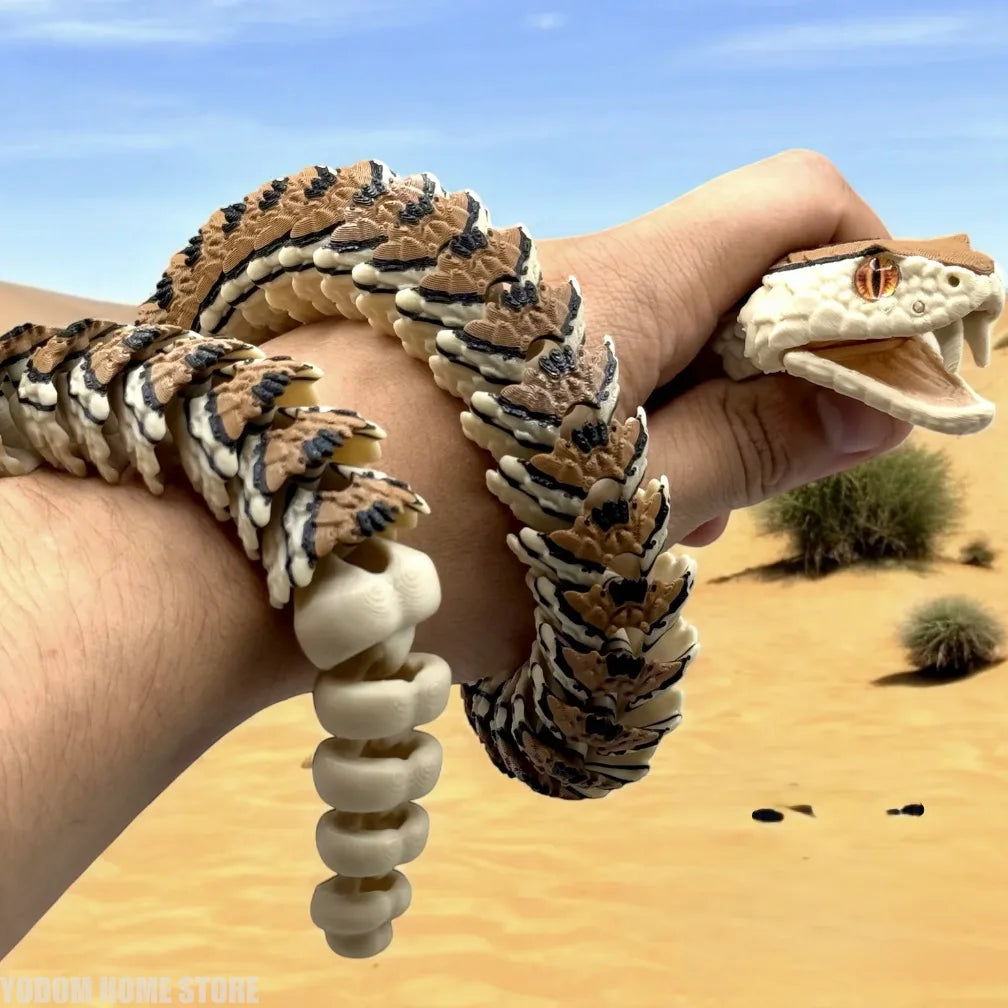 3D Printed Rattlesnake with Teeth Multi-jointed Movable Home Decor Kids Halloween Scare Desk Accessory Delicate Design