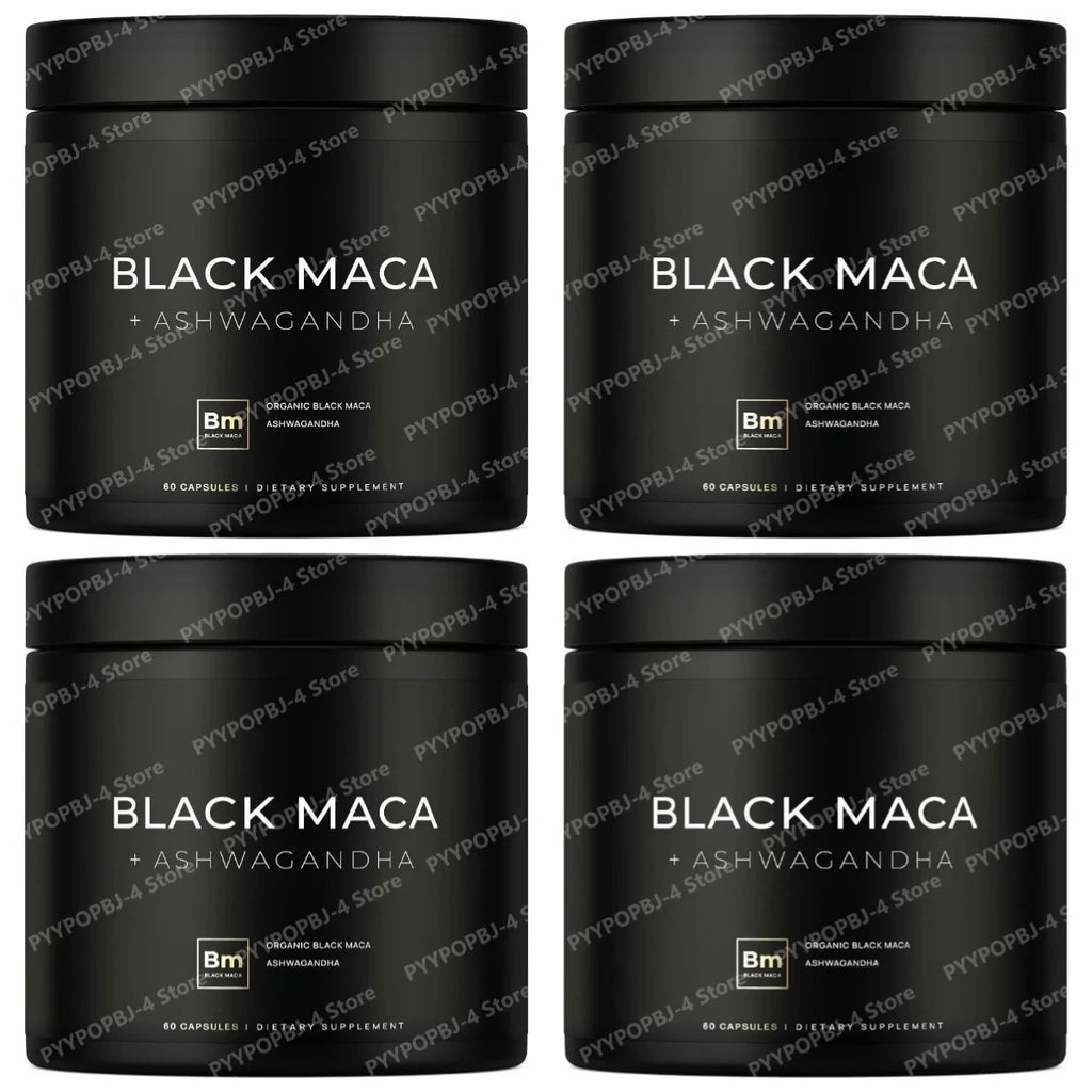 Black Maca Root Extract with Ashwagandha 60 Capsules Herbal Adaptogen Supplement for Men Women Energy Mood Stress Support