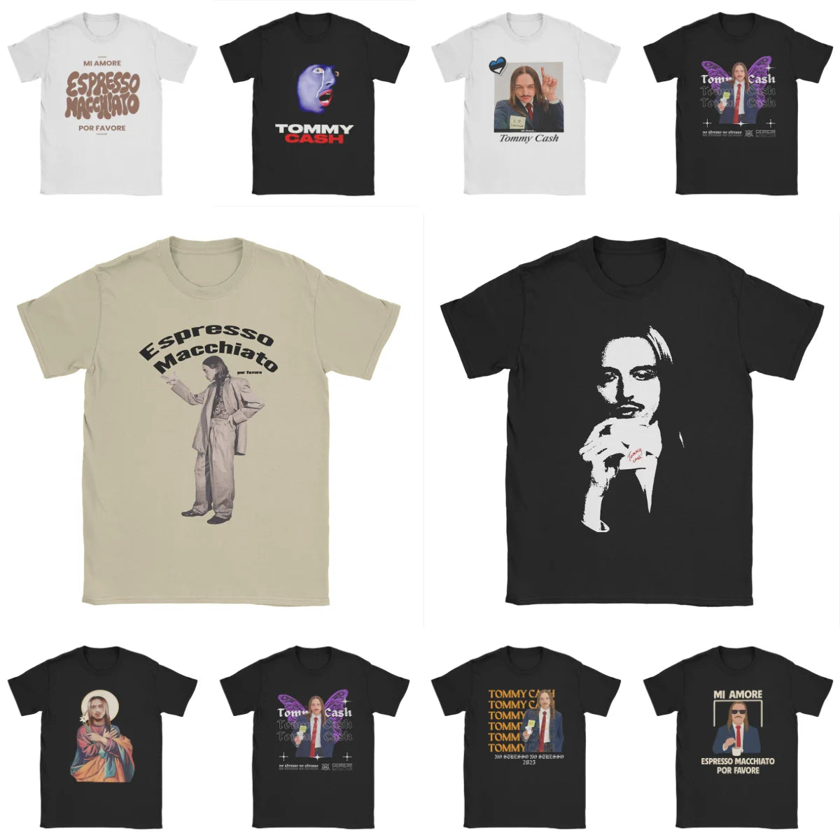 Tommy Cash Espresso Macchiato illustration graphic art Eurovisions T Shirts Men T-Shirts Crew Neck  Tee Shirt Short Sleeve Tops