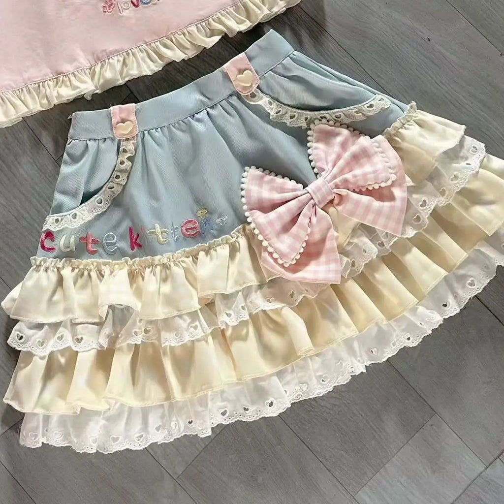 Japanese Kawaii T-shirts Women Casual Y2k Crop Top Sweet Lolita Tees Design for Girls Clothing Short Sleeve T Shirts Outwear Chic