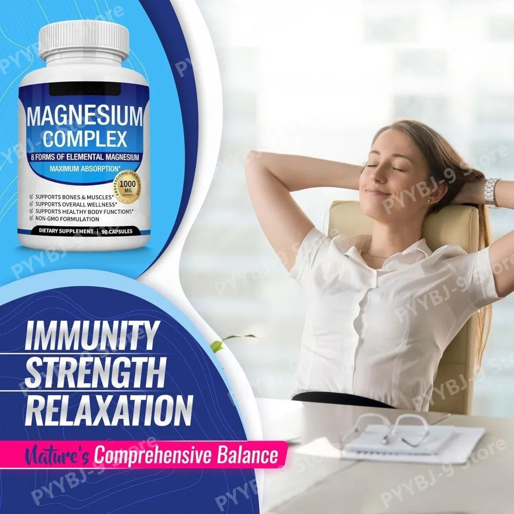 Full Spectrum Magnesium Blend 1000mg Featuring 8 Essential Types for Body Function Balance, Active Lifestyle Support 90 Capsules