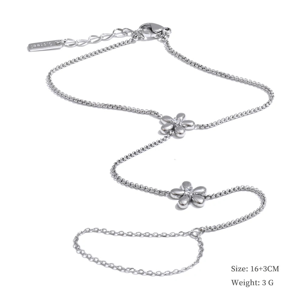 Yhpup Hot Style Zirconia Round Back of Hand Chain Finger Bracelet Bangle Stainless Steel Chic Fashion Jewelry Wholesale 2025 New